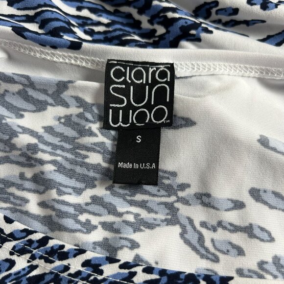 Clara Sunwoo Womens Blue White Abstract Leopard 3/4 Sleeve Twist Tunic Top Small - Picture 3 of 6